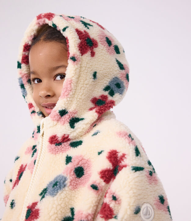 Kapuzenjacke f&uuml;r Kinder aus Sherpa mit Blumenmuster naturfarben/vielfarbig