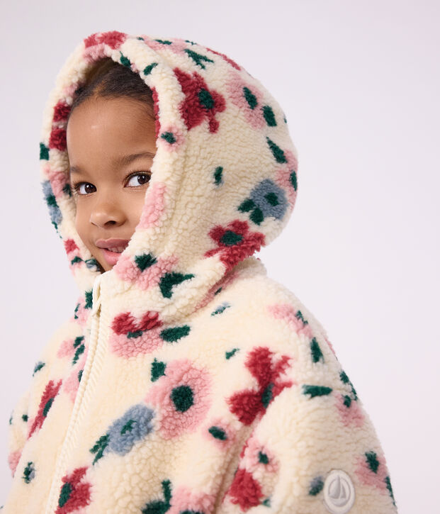 Kapuzenjacke f&uuml;r Kinder aus Sherpa mit Blumenmuster naturfarben/vielfarbig