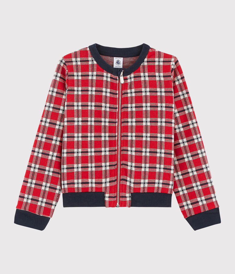 Karierter Kinder-Cardigan f&uuml;r M&auml;dchen rot TERKUIT/weiss MULTICO