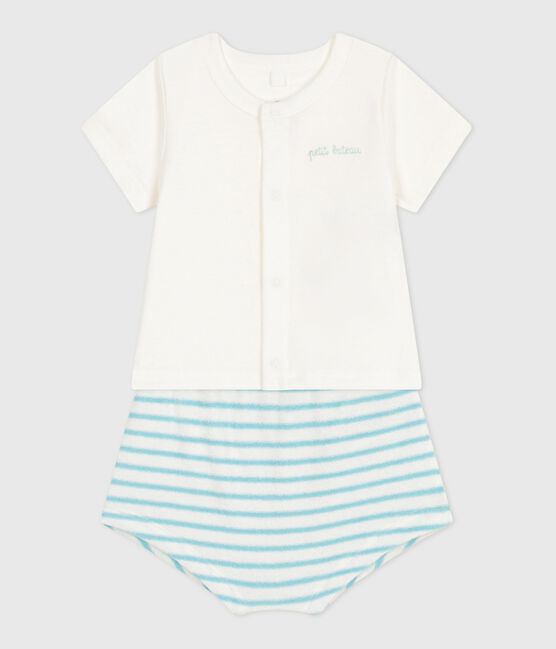 Newborn-Set Zweiteiler aus Baumwolle mit gestreiftem Unterteil blau MARSHMALLOW/ AQUATIC