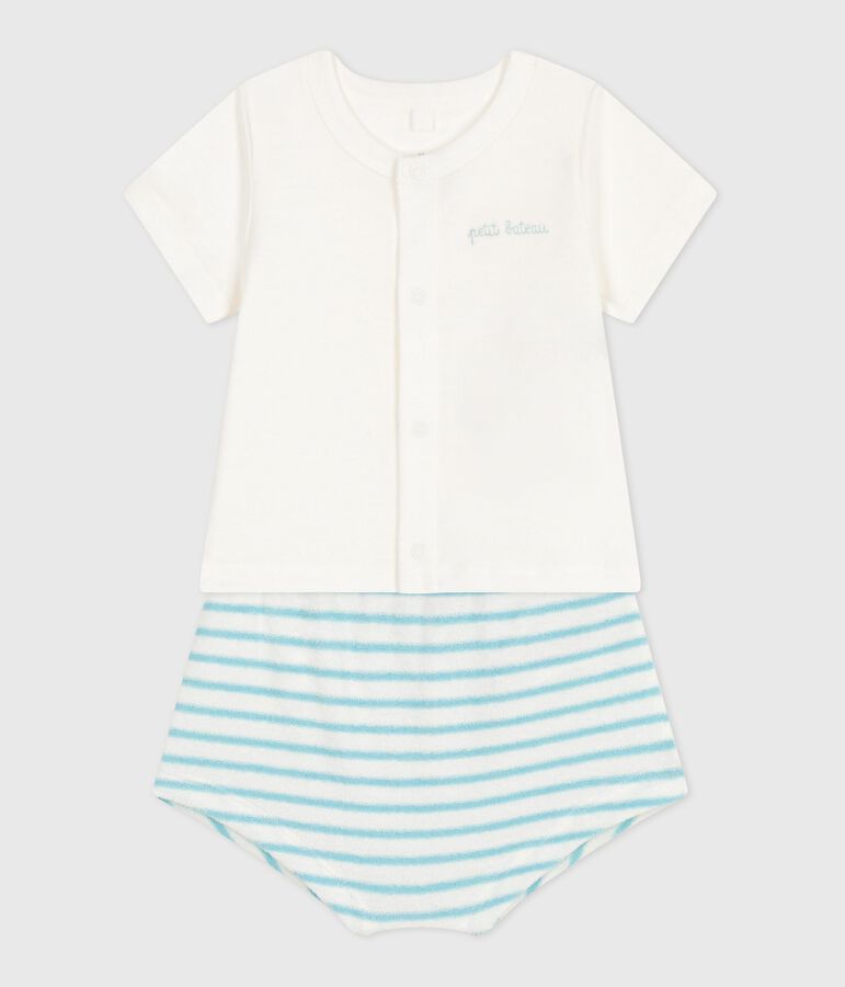 Newborn-Set Zweiteiler aus Baumwolle mit gestreiftem Unterteil weiss/blau