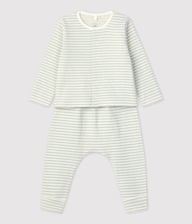 Zweiteiliges Baby-Set aus gestreiftem Bio-Doppeljersey weiss/gr&uuml;n