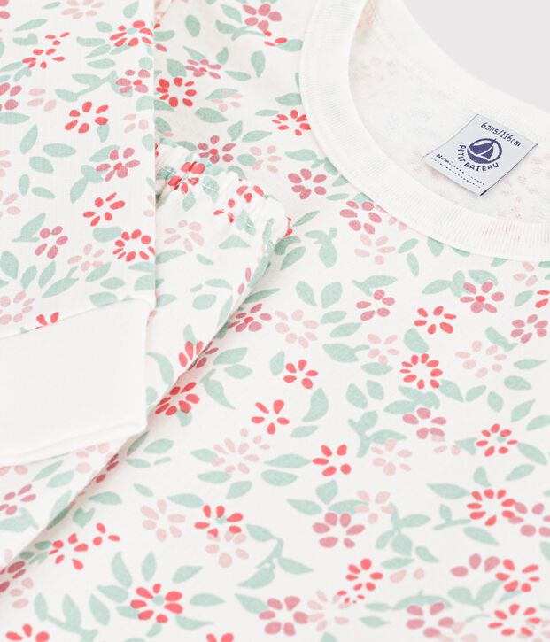 Kinder-Pyjama aus Molton mit Blumenmotiv weiss/vielfarbig