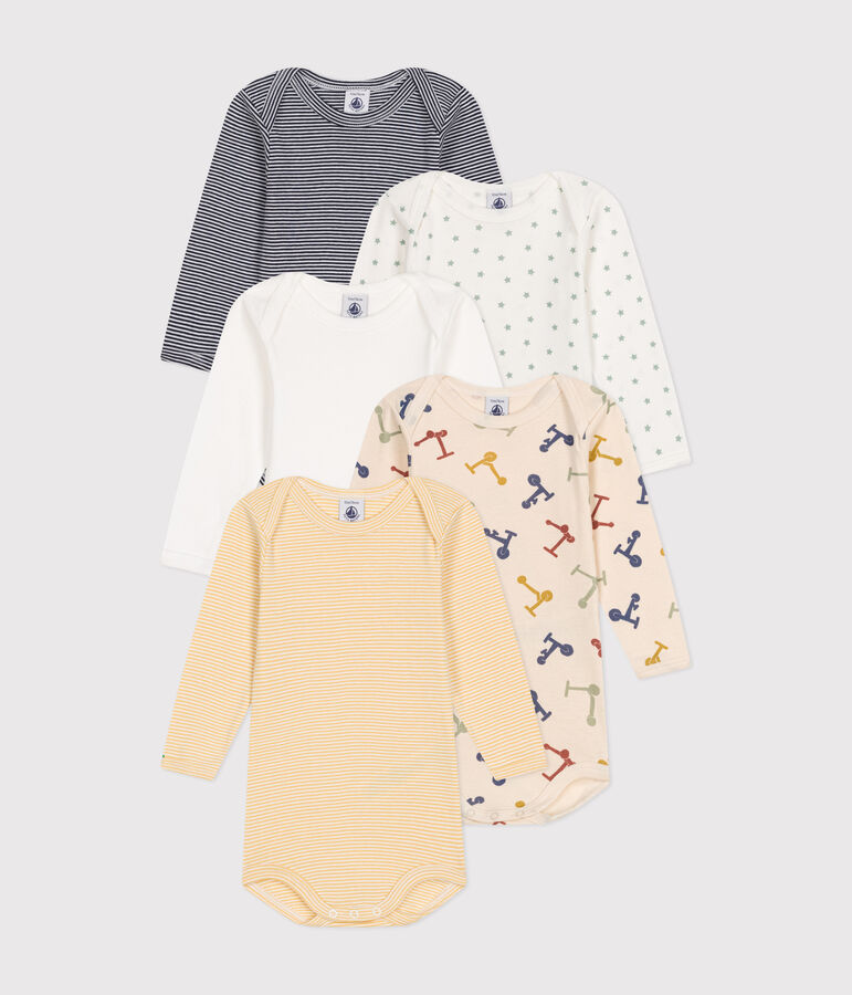 5er-Set lang&auml;rmelige Baby-Bodys aus Baumwolle mit Roller-Printmotiv vielfarbig