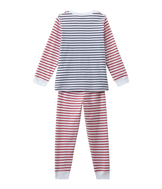 Gestreifter Jungen-Schlafanzug weiss ECUME/weiss MULTICO