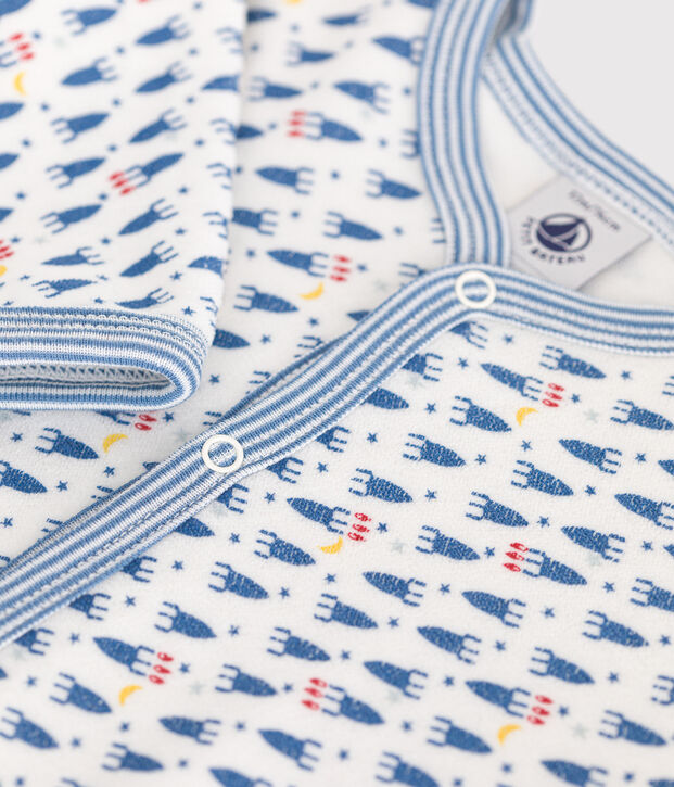 Strampler aus Nicki mit Raketen-Motiv weiss/vielfarbig