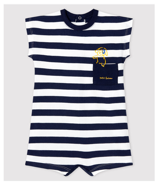 Gestreifter Baby-Kurzoverall aus Jersey für Jungen blau SMOKING/weiss MARSHMALLOW