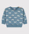 Baby-Sweatshirt aus Baumwolle mit Vogelmotiv blau ROVER/weiss MARSHMALLOW