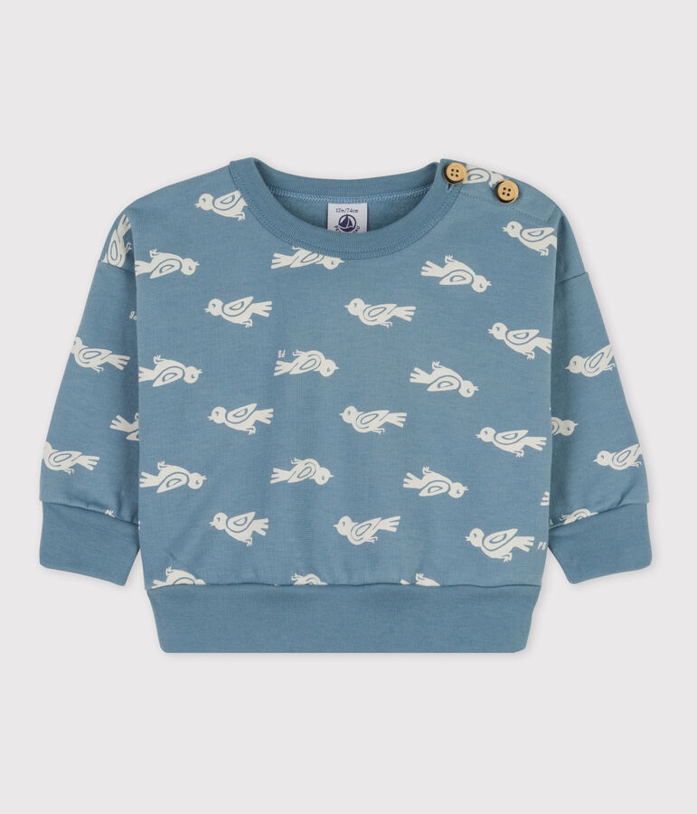 Baby-Sweatshirt aus Baumwolle mit Vogelmotiv blau/weiss