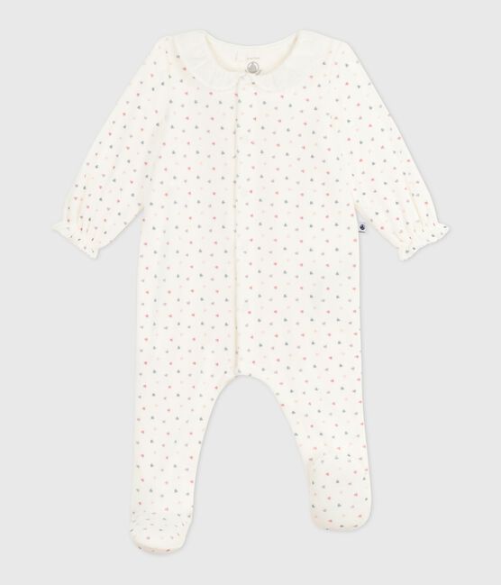 Strampler mit Kragen aus Nicki Herzmotiv weiss MARSHMALLOW/weiss MULTICO