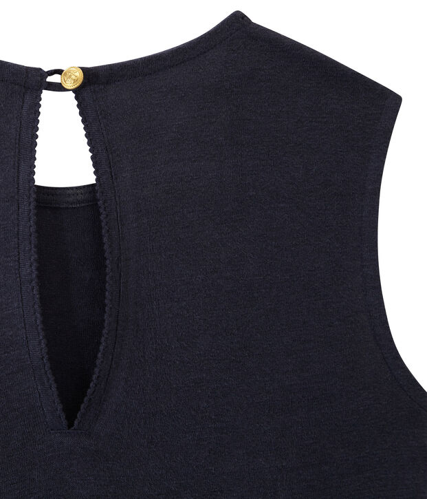 &Auml;rmelloses Damen-Top aus Leinen blau