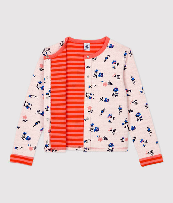 Kinder-Cardigan aus Doppeljersey für Mädchen weiss MARSHMALLOW/weiss MULTICO