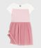 Kurzärmeliges Kinder-Kleid aus Baumwolle und Tüll weiss MARSHMALLOW/rosa CHARME