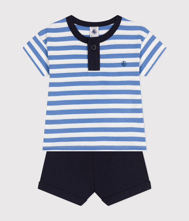 Kombination T-Shirt und Shorts aus Jersey, Baby blau/weiss