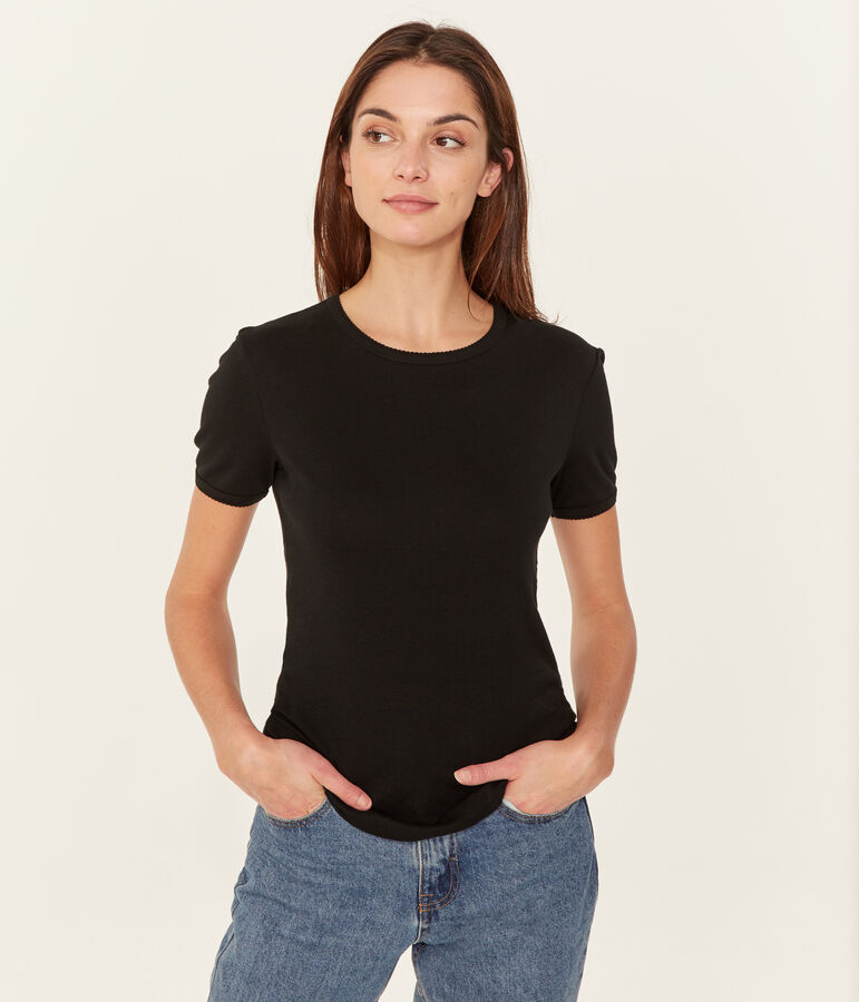 Einfarbiges kurzarm-t-shirt damen schwarz