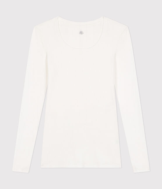 Langärmeliges, eng anliegendes Damen-T-Shirt aus leichter Baumwolle weiss MARSHMALLOW