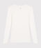 Langärmeliges, eng anliegendes Damen-T-Shirt aus leichter Baumwolle weiss MARSHMALLOW