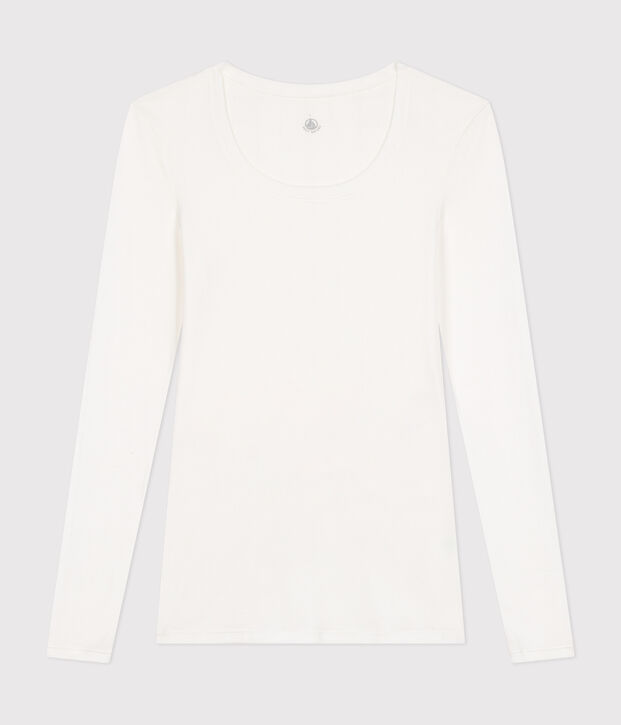 Lang&auml;rmeliges, eng anliegendes Damen-T-Shirt aus leichter Baumwolle weiss