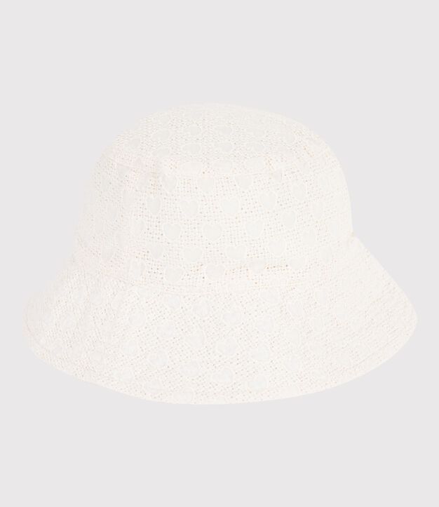 Breitkrempiger Baby-Hut aus Popeline mit Lochspitze weiss