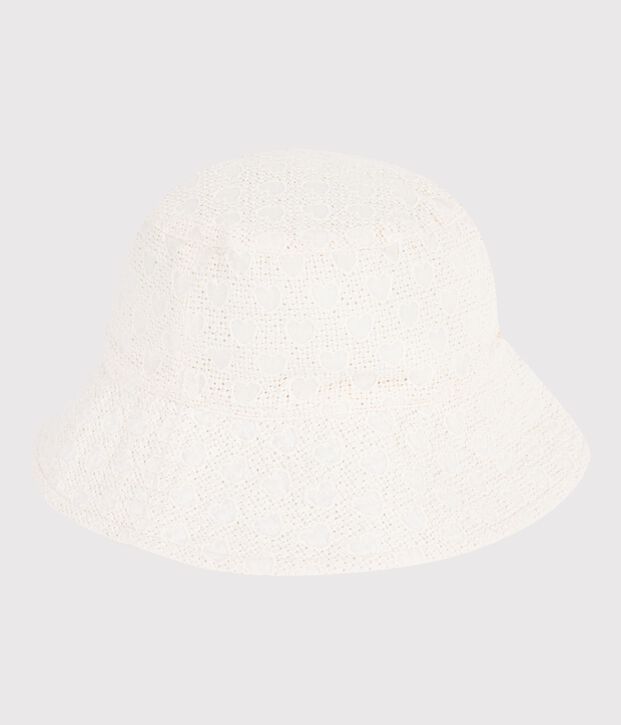 Breitkrempiger Baby-Hut aus Popeline mit Lochspitze weiss