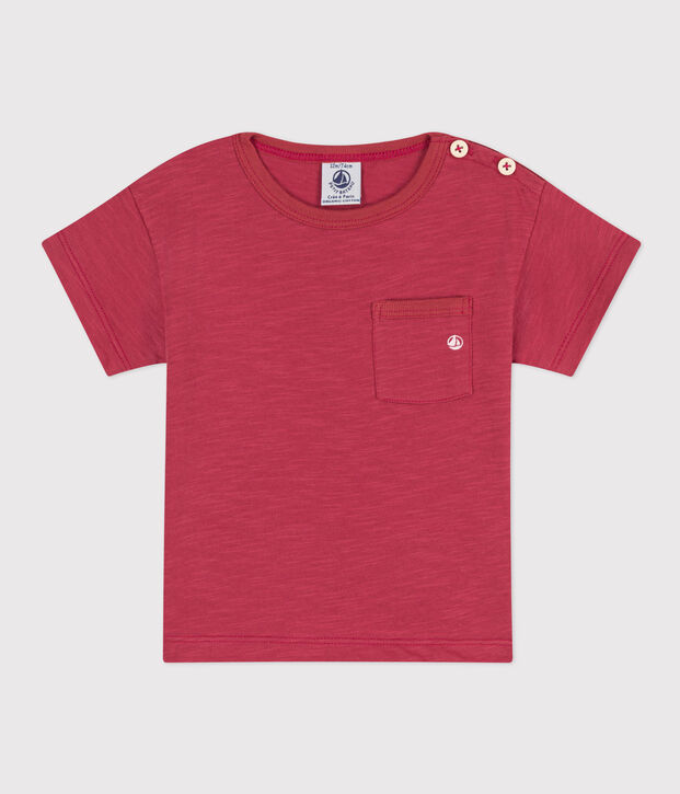Kurz&auml;rmeliges Baby-T-Shirt aus geflammtem Jersey. rosa