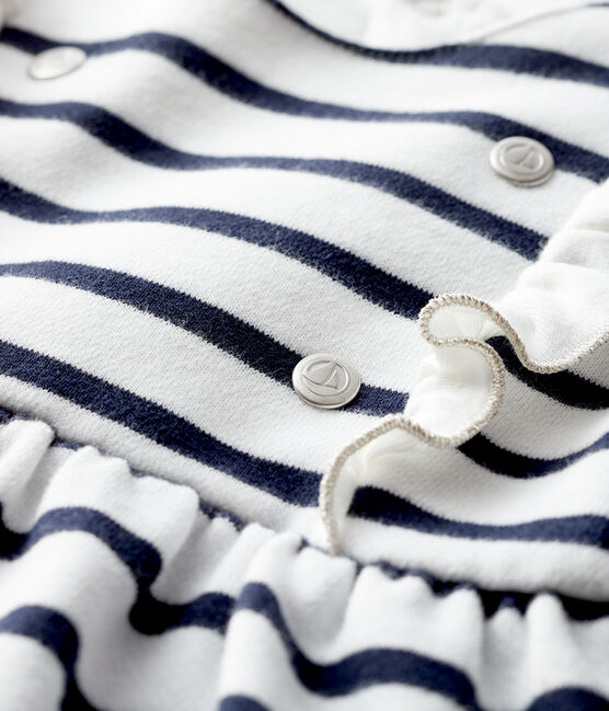 Langärmeliges Baby-Kleid für Mädchen weiss MARSHMALLOW/blau SMOKING