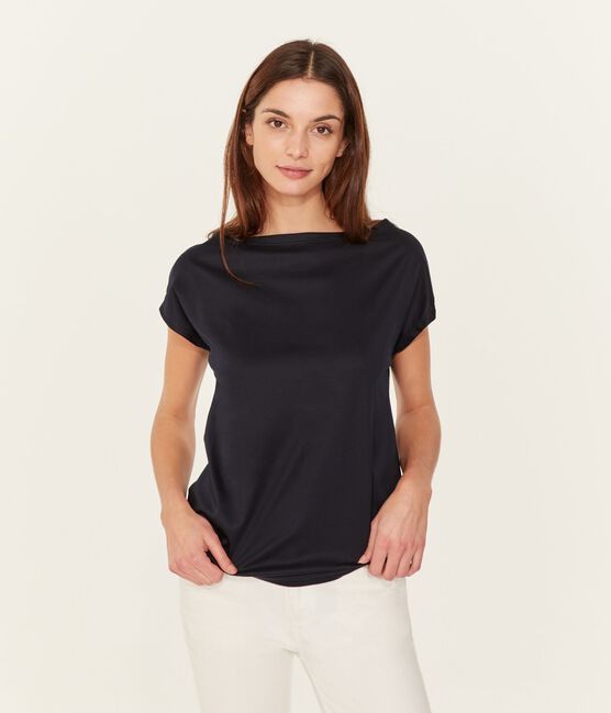 Kurzärmliges T-Shirt aus Sea Island-Baumwolle für Damen blau MARINE