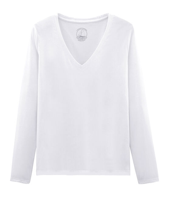 Langärmliges T-Shirt aus Sea Island-Baumwolle für Damen weiss ECUME