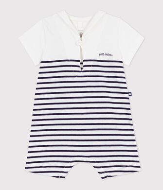 Baby-Kurzoverall mit Matrosenkragen aus gestreifter Baumwolle