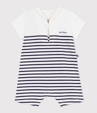 Baby-Kurzoverall mit Matrosenkragen aus gestreifter Baumwolle