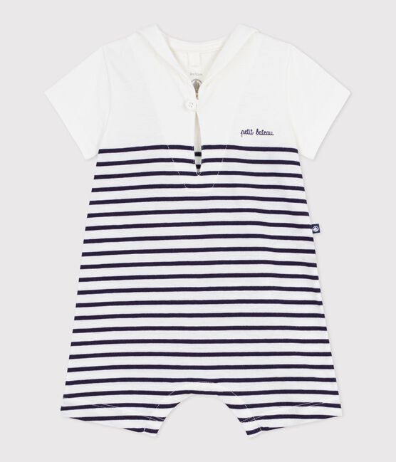 Baby-Kurzoverall mit Matrosenkragen aus gestreifter Baumwolle blau MARSHMALLOW/ SOIR