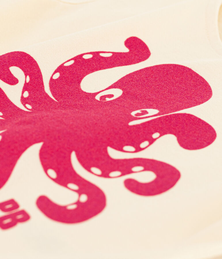 Kurz&auml;rmeliges beflocktes Kinder-T-Shirt f&uuml;r M&auml;dchen naturfarben