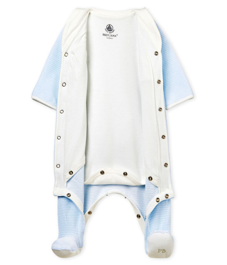 Baby-bodyjama jungen aus samt mit ringelstreifen blau/weiss