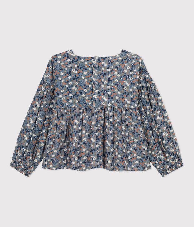 Lang&auml;rmelige gemusterte Kinderbluse aus Musselin-Stoff f&uuml;r M&auml;dchen blau/vielfarbig