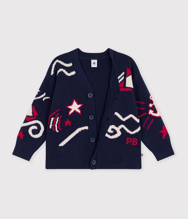 Kinder-Cardigan aus Wolle und Baumwolle mit Motiven rot/vielfarbig