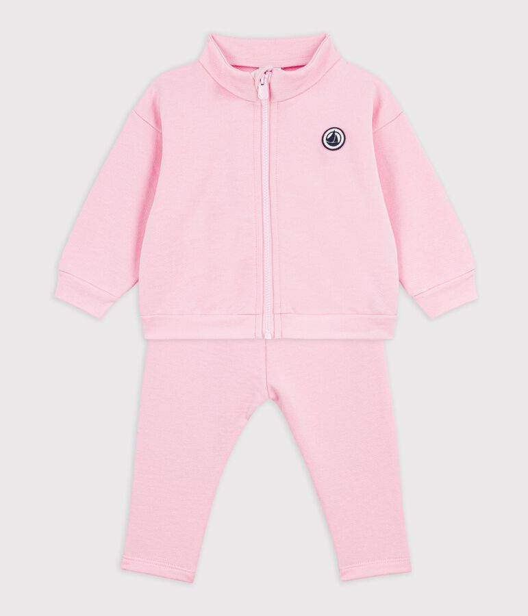Baby-Set Sweatshirt und Hose aus einfarbiger Baumwolle rosa