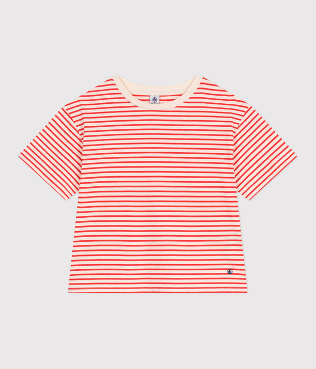 Damen-T-Shirt Le Boxy aus Baumwolle mit Streifen rot/rot