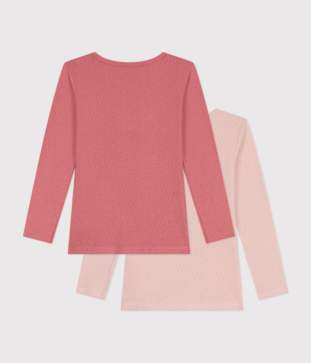 2er-Set Kinder-T-Shirts aus einfarbiger Baumwolle mit Lochstickerei vielfarbig