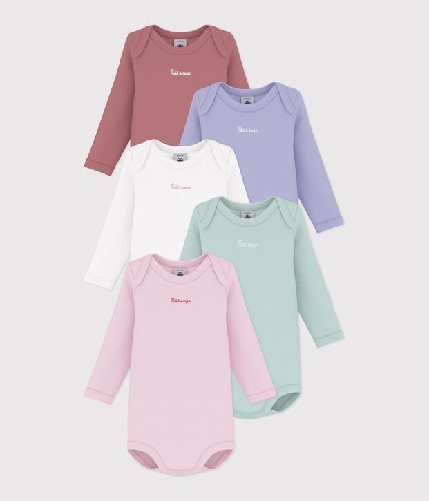 Set lang&auml;rmeliger Baby-Bodys aus einfarbiger Baumwolle vielfarbig