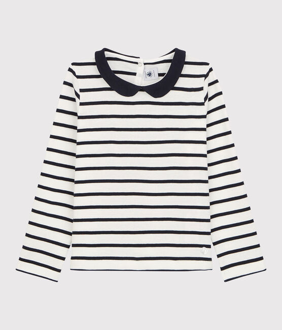 Langärmeliges Kinder-T-Shirt aus Baumwolle für Mädchen weiss MARSHMALLOW/blau SMOKING