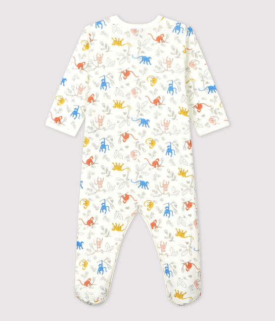 Baby-Strampler aus Bio-Baumwolle mit Affenmotiv weiss MARSHMALLOW/weiss MULTICO
