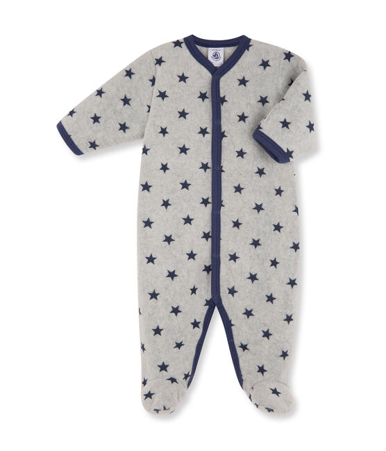 Baby-Jungen-Overall aus bedrucktem Fleece grau SUBWAY/blau LOGO