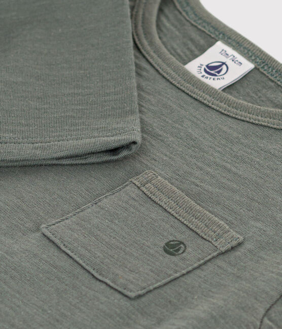 Langärmeliges Baby-T-Shirt aus geflammtem Jersey grün THUYA
