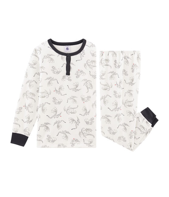 Samt-Pyjama für kleine Jungen weiss MARSHMALLOW/weiss MULTICO