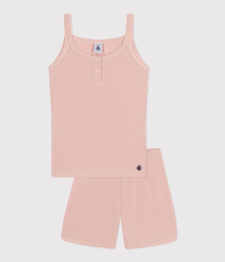 Kurzer Kinderpyjama mit unifarbenem Tanktop aus Baumwolle und Lyocell rosa