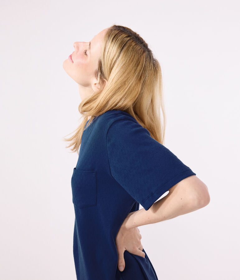 Kurz&auml;rmeliges Damen-Nachthemd aus Baumwolle blau