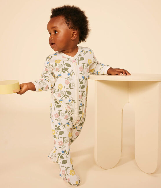 Baby-Strampler mit Blumenmuster aus Baumwolle weiss AVALANCHE/ MULTICO