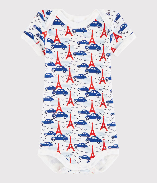 Kurz&auml;rmeliger Baby-Body Jungen weiss/vielfarbig