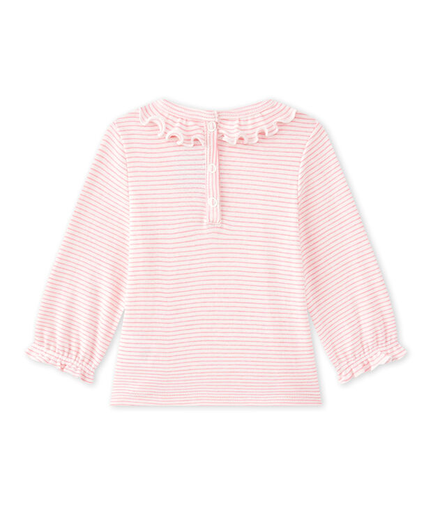 Gestreiftes Baby-M&auml;dchen-T-Shirt weiss/rosa