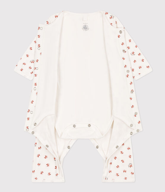 Baby-Bodyjama aus Rippstrick ohne Füße weiss MARSHMALLOW/weiss MULTICO